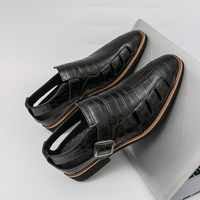 Sandales pour hommes à bout pointu en cuir gaufré croco, à boucle monk strap, à découpe, sans talon, pour l'été et les occasions professionnelles