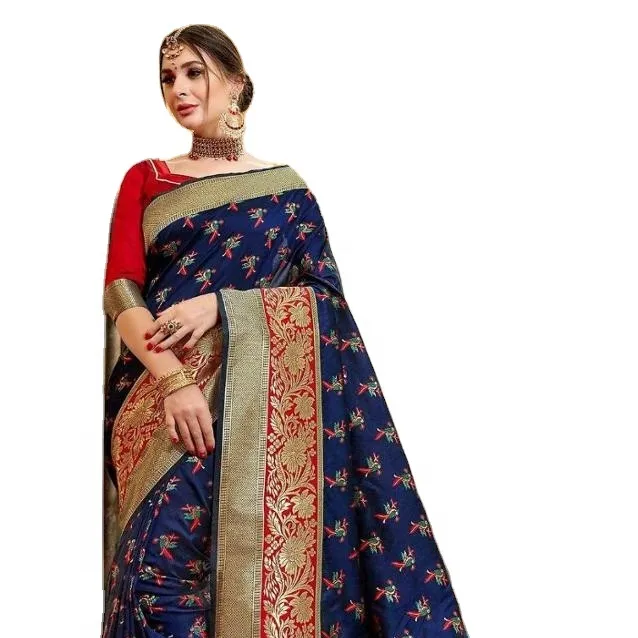 Popular Silk And Zari Embroidered Wedding Special 100 % Pure Banarsi Silk Saree Made In India Fabric Specially