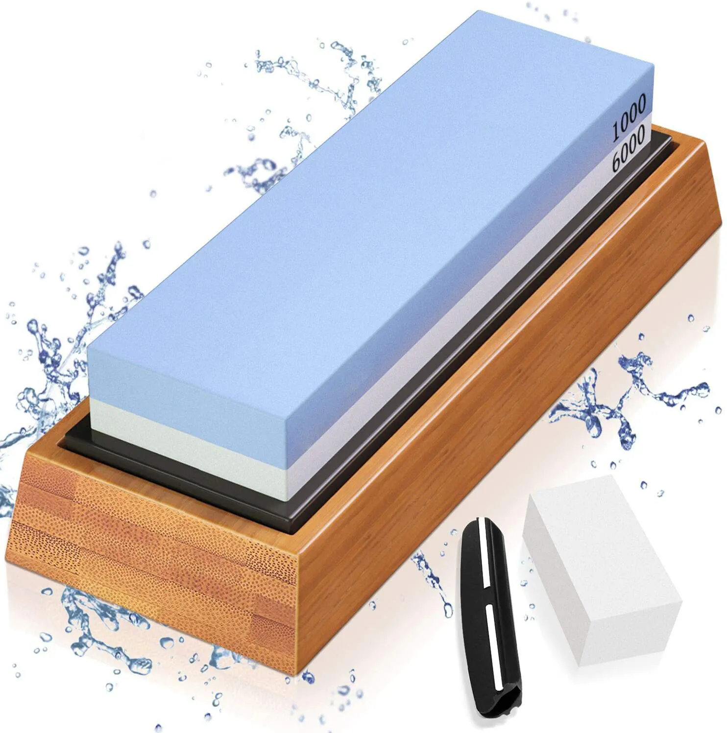 Knife Sharpening Stone Dual Side Grit 1000/6000 with Nonslip Bamboo Base and best seller sharpeners
