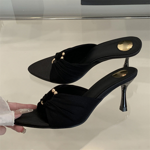 2025 Summer Women's Stiletto <b>Shoes</b> Non-slip Unique Design Comfortable Black High Heel Slippers - Product Image 2