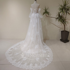 LY149 Royal Sweetheart Lace Embroidery Neckline Mermaid <b>Wedding</b> <b>Dress</b> With <b>Detachable</b> <b>Train</b> - Product Image 3