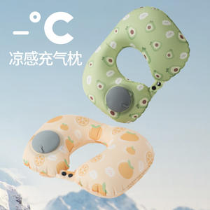 Almohada inflable en forma de U para el cuello, almohada de viaje portátil con patrón de frutas para adultos, Material de poliéster, 28x26x14cm - Product Image 2