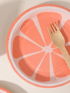 DAMAI Custom Yellow&<b>orange</b> Lemon <b>Paper</b> Plates Dinnerware Cutlery Tableware Set Children's Birthday Tableware - Product Image 4