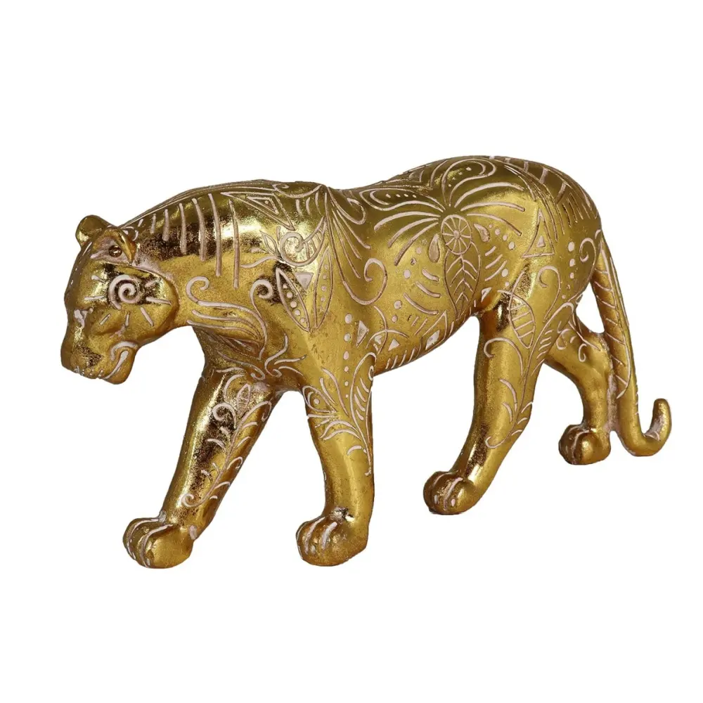 Gold Cheetah Statue Simple Western Modern Resin Craft For Living Room Bedroom Or Desktop Decoration Gift For Dad