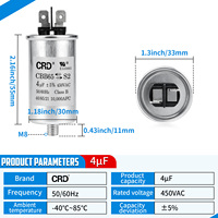 Condensateur de démarrage moteur auto-réparateur CRD CBB65 4UF 450VAC, condensateur à film polypropylène métallisé RoHS pour compresseur HVAC