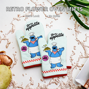 Wholesale Heat Resistant 100% Cotton Kitchen Oven Mitts Breathable Cotton Lining Dishwasher Safe Washable Classic Style Printed - Product Image 2
