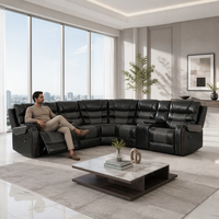 Canapé inclinable en cuir synthétique de qualité supérieure Frank, ensemble de canapés sectionnels avec console et surpiqûres verticales pour la maison et le bureau