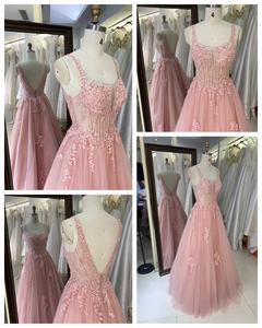 أحدث تصميم ، فستان سهرة بلون وردي بالجملة مطرز بالزهور ومزينة بالخرز ، فستان سهرة للحفلات - Product Image 2