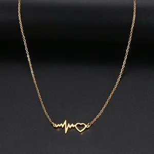 316L Stainless Steel Necklaces Heartbeat Lightning Pendant Trendy Fine Choker Chain Fashion Necklace For Women Jewelry Wedding