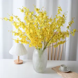 Dancing With Beans Fake Vincent Orchid Silk Plastic Dried Flower 5 Fork Yellow Phalaenopsis