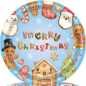 Assiettes de fête de Noël en forme d'homme en pain d'épices, ensemble de vaisselle en papier rond, 20-40 pièces, décorations de fêtes - Product Image 2