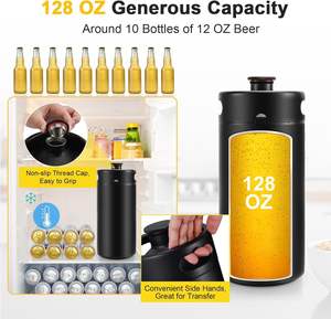 Mini fût isotherme en acier inoxydable 128 oz, noir mat, portable, pressurisé avec bouchon à valve d'échappement et housse isolante - Product Image 6