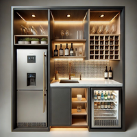 Armoire à vin en bois massif avec chaise de salle à manger en verre et en bois, meubles en bois massif sculpté, armoire classique de luxe