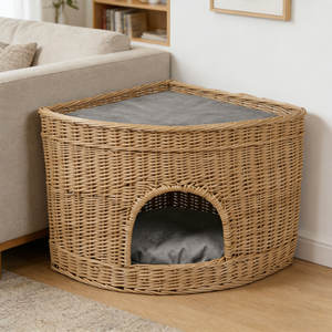 <span class=keywords><strong>Cama</strong></span> para Mascotas Multifuncional de Mimbre de Ratán Natural Hecha a Mano, Cesta de Almacenamiento para Gatos, Venta al por Mayor - Product Image 4