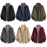Veste réversible pour homme avec doublure à carreaux, coupe oversize, fermeture éclair, ourlet à cordon de serrage et poignets élastiques