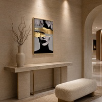 Tableau mural encadré grand format visage d'abstraction féminine noir or gris or mat cadre en aluminium décoration salon chambre maison