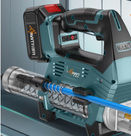 OUDU-<span class=keywords><strong>Pistolet</strong></span> à graisse électrique sans fil à <span class=keywords><strong>batterie</strong></span> lithium 21V 12000psi avec design unique et outil électrique à tube métallique - Product Image 4