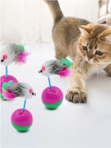 Jouet de souris de style moderne pour animaux de compagnie jouet interactif avec baguette en plumes souris en peluche de couleur aléatoire pour chats - Product Image 3