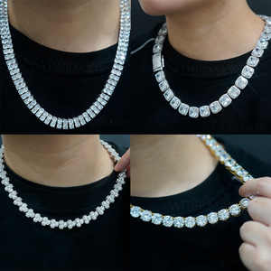 Cadermay Luxury Hip Hop Jewelry 925 Silver 3mm Corte redondo 2 filas Iced Out Collar de <span class=keywords><strong>tenis</strong></span> de moissanita personalizado <span class=keywords><strong>para</strong></span> rapero hombres - Product Image 5