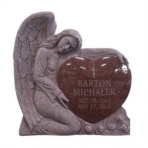 UNION STONE Bon Prix Pierre de granit rouge, Pierre tombale en forme de cœur d'ange unique, Monument funéraire au design unique pour cimetière - Product Image 2
