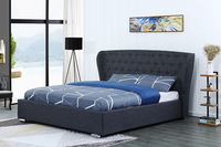 Wills oon Modern European Home Use Bett Double Size Wingback Frame Grauer Leinenstoff Holzbeine mit geknöpftem Winged Design