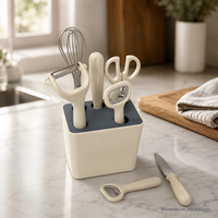 Ensemble d'ustensiles de cuisine Cendal 6 pièces en acier inoxydable avec poignées ABS, support de rangement multifonctionnel de qualité alimentaire, fouet et éplucheur peu encombrants
