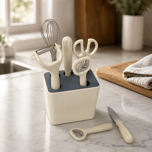Juego de Utensilios de Cocina <span class=keywords><strong>Cendal</strong></span> de 6 Piezas, Acero Inoxidable, Mangos de ABS, Grado Alimenticio, Multifunción, Soporte de Almacenamiento, Ahorro de Espacio, Batidor, Pelador - Product Image 2