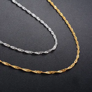 Collier fin en acier inoxydable de 2 mm, chaîne à maillons ondulés, pour femmes et hommes, couleur argent/or, collier ras du cou, bijoux en métal - Product Image 4