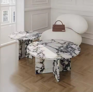 Mesa de Centro DISEN Furniture Italy con Base de Bloque de Mármol Travertino Natural Calacatta Viola - Product Image 1