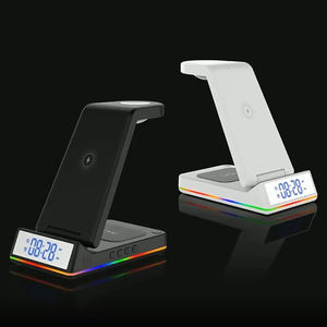 <span class=keywords><strong>Support</strong></span> de charge sans fil 15W pour IPhone14 12 11 Pro XR pour <span class=keywords><strong>Samsung</strong></span> Watch écouteurs Station de charge de téléphone avec lampe d'horloge Pad Dock - Product Image 1