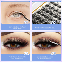 Kit d'extensions de cils en grappes thermocollées 30D 40D Mix 14 rangées segmentées réutilisables imperméables DIY faites à la main en cheveux synthétiques