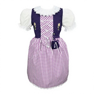Premium Authentic German <b>Oktoberfest</b> Dirndl <b>Dress</b> Custom Traditional Bavarian Beer Maid Costume Purple Checkered Fabric - Product Image 1