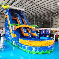 Toboggan aquatique gonflable tropical en PVC, toboggan aquatique gonflable sur le thème des palmiers avec piscine pour les parcs d'attractions, les fêtes et la location