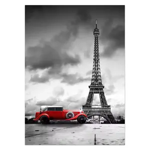 热卖定制图片巴黎埃菲尔铁塔红色汽车景观高分辨率家居装饰油画
