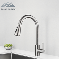 Wayon 304 robinet de cuisine en acier inoxydable extractible pour eau chaude et froide sur la tête du bouton d'arrêt