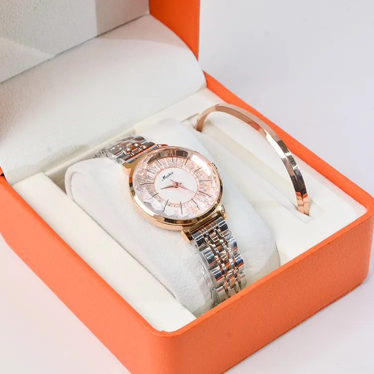 Meibin 1590 Dames Luxe Horloges Sieraden Box Set Custom Logo Quartz Uurwerk Mode Waterdichte Horloges Voor Vrouwen Rose