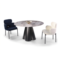 Table à manger ronde aspect marbre, base en acier carbone brossé, salle à manger moderne pour hôtel, villa, appartement, finition de luxe, taille personnalisée