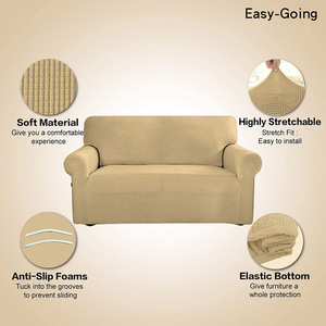 Housse de canapé transfrontalière trois places 235-300 cm, extensible, couleur unie, en fibre de polyester, couverture intégrale - Product Image 4