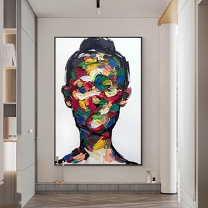 Pittura astratta colorata per il viso della ragazza pittura a olio fatta a mano su tela dipinta a mano figura Wall Art senza cornice per la decorazione del soggiorno - Product Image 2