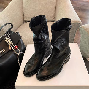Botas Chelsea de Cuero Ancho con Cuello en V para Mujer, Estilo Western con Suela Gruesa y Tacón Alto, Altura Media al Tobillo, para Otoño y Verano - Product Image 1