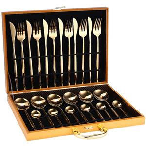 Ensemble de couteaux, fourchettes et cuillères en acier inoxydable, 24 pièces, boîte en bois, ensemble portugais, vaisselle en acier inoxydable, fournitures hôtelières - Product Image 5