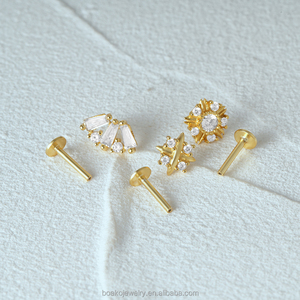 CANNER Venta al por mayor Pendientes de Plata de Ley 925 con diseño de Estrella, Flor y Hoja, con Zirconia Marquesa de base plana, tipo piercing y de tuerca, Joyería para Mujer - Product Image 6