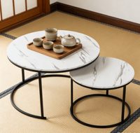 Ensemble de deux tables basses modernes pour café et thé, plateau en MDF, pieds en métal, design écologique et durable, pour salon, chambre à coucher, salle à manger