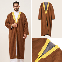 Mantel Musim Dingin Farwa Pria Berlapis Bulu Tebal Tahan Angin Hangat Bulu Imitasi Abaya Arab Bisht Thobe Muslim Mantel Luar untuk Cuaca Dingin