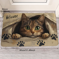 Tapis de bienvenue Kongyu Home Textiles Vivid 3D Broken Wall Cat, motif chaton mignon, antidérapant, tapis de sol à empreintes de pattes d'animaux