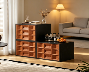 Armoire de rangement en bois moderne avec cadre noir, design modulaire pour le mobilier de salon - Product Image 1