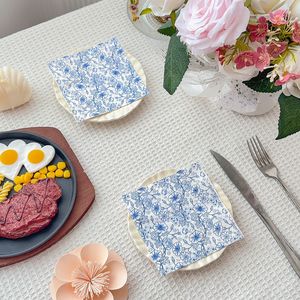 Blue Floral Print Paper Napkins 250mm Disposable For Themed Party Use - Product Image 1