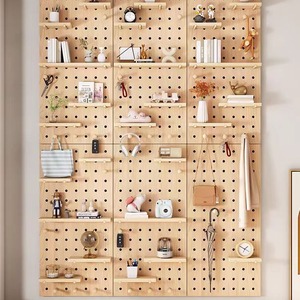 Solid Wood Pegboard Wall Mounted Storage <b>Rack</b> Rectangle Multifunctional For Bedroom Living Room <b>Kitchen</b> Neatening Storage - Product Image 4