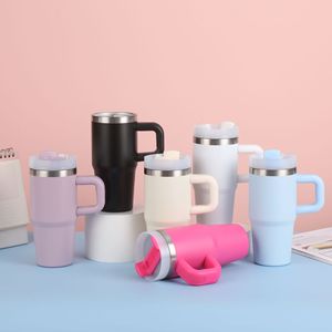 Gobelet isotherme en acier inoxydable 304, écologique, minimaliste, compatible avec les voyages, sans BPA, gobelet H2.0 avec poignée et paille, 14 oz - Product Image 2