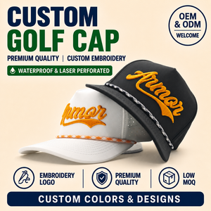 Custom Branding 5 Panel Solid Color <b>Waterproof</b> Golf Cap Embroidery Logo Low MOQ OEM Laser Perforated Breathable Quick Dry Headwe - Product Image 1